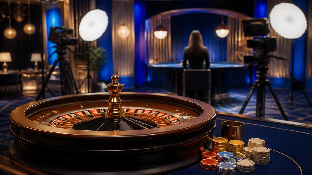 Studio de casino en direct avec roulette, caméras et éclairages